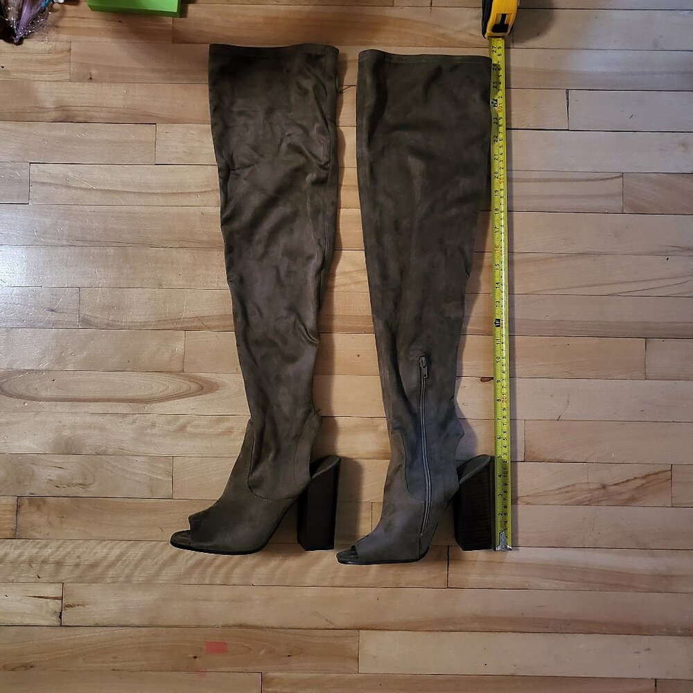 Seude peep toe over knee boots